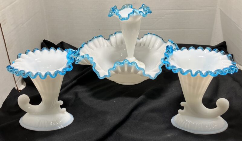 Vintage Fenton with Aqua Crest Milk Glass