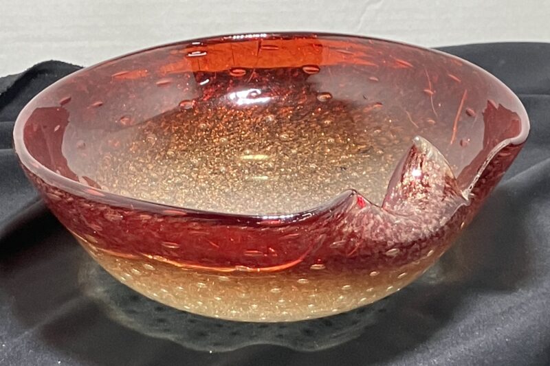 Vintage Murano Glass Bowl with 24K Gold Dust and Amber (Rare Italian 1950) - Image 9