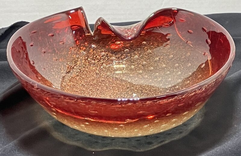 Vintage Murano Glass Bowl with 24K Gold Dust and Amber (Rare Italian 1950) - Image 6