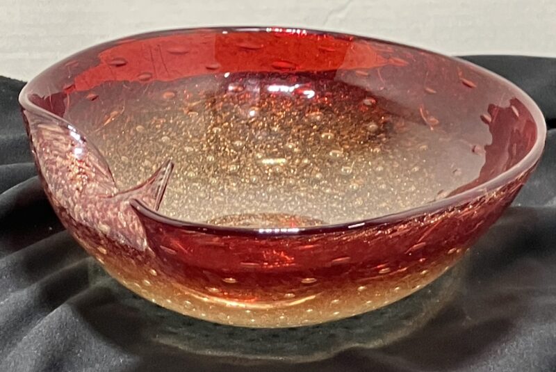 Vintage Murano Glass Bowl with 24K Gold Dust and Amber (Rare Italian 1950) - Image 2