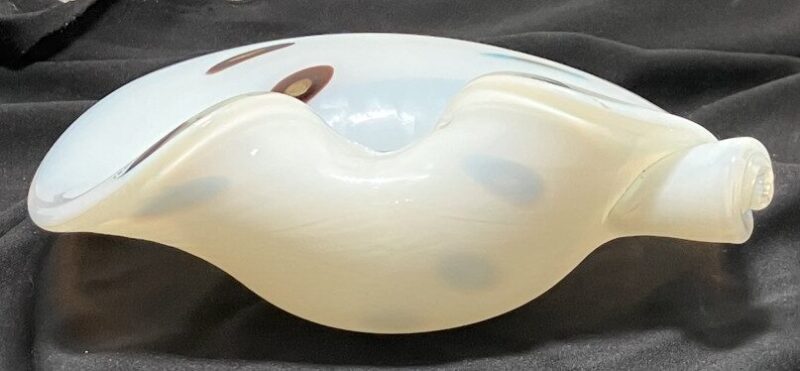 Murano Art Bowl - Fratelli Toso Scrolled Opaline Polka Dot Eye Murine Bowl - Image 2